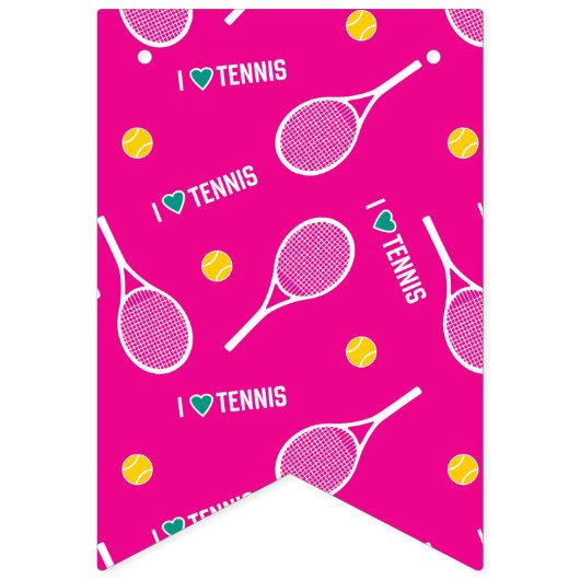Helderroze, ik hou van tennis, aanpasbaar vlaggetjes (Eerste vlag)