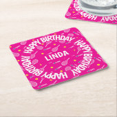 Helderroze, ik hou van tennis, Happy Birthday Kartonnen Onderzetters (Schuin)