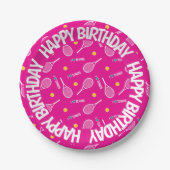 Helderroze, ik hou van tennis, Happy Birthday Papieren Bordje (Voorkant)