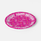 Helderroze, ik hou van tennis, Happy Birthday Papieren Bordje (Gekanteld)