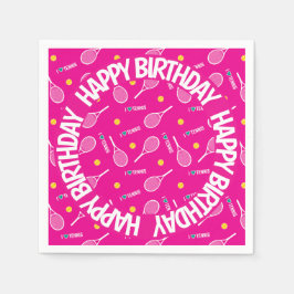 Helderroze, ik hou van tennis, Happy Birthday Servet