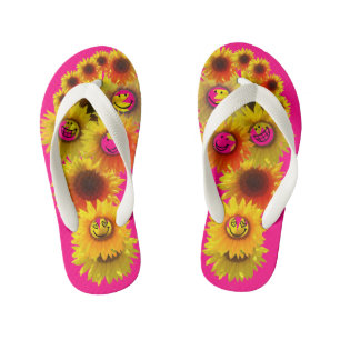 Helderroze Kinder Unisex Zonnebloem Teenslippers