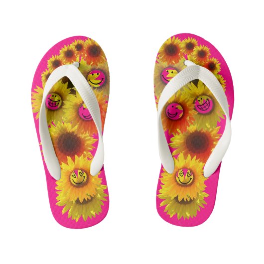 Helderroze Kinder Unisex Zonnebloem Teenslippers (Voetbed)