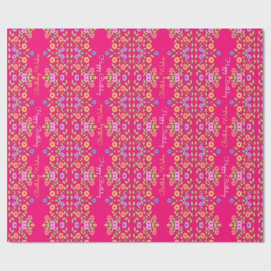 Helderroze kleurige Floral Cadeaupapier (Vlak)