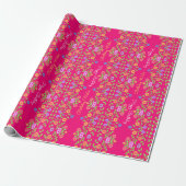 Helderroze kleurige Floral Cadeaupapier (Uitgerold)