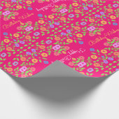 Helderroze kleurige Floral Cadeaupapier (Hoek)