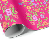 Helderroze kleurige Floral Cadeaupapier (Rol Hoek)