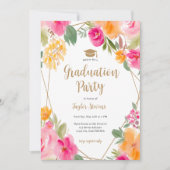 Helderroze kleurrijk Bloemengoud afstuderen Kaart (Voorkant)