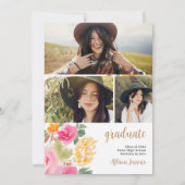 Helderroze kleurrijk Bloemengoud afstuderen Kaart (Achterkant)