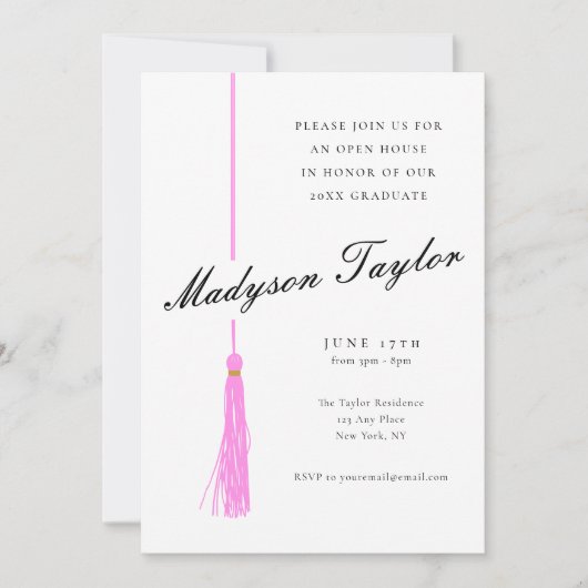 Helderroze kwastje | Modern Photo Afstuderen Kaart (Voorkant)