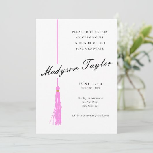 Helderroze kwastje | Modern Photo Afstuderen Kaart (Staand voorkant)