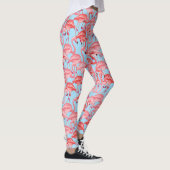 Helderroze lamingos op blauw 2 leggings (Rechts)