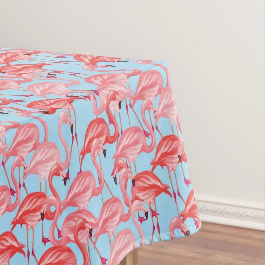 Helderroze lamingos op blauw 2 tafelkleed (Voorbeeld)