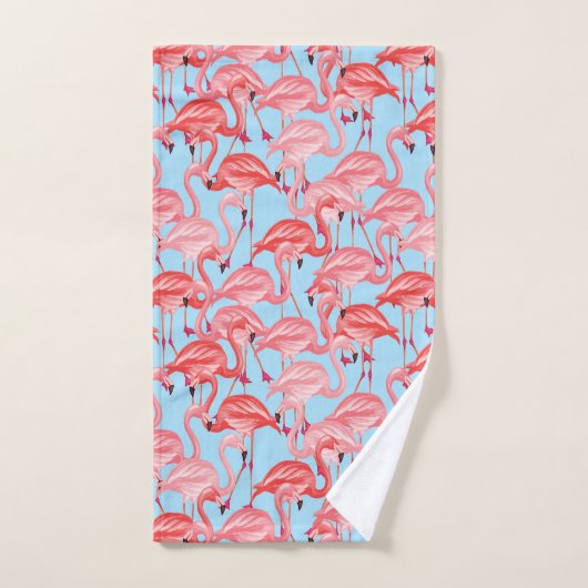 Helderroze lamingos op blauw bad handdoek (Handdoek)