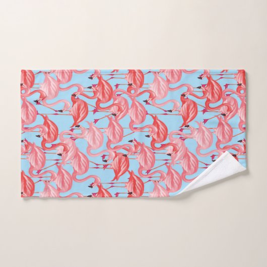 Helderroze lamingos op blauw bad handdoek (Handdoek)