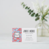 Helderroze lamingos op blauw | Monogram Visitekaartje (Staand voorkant)