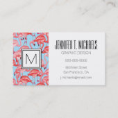 Helderroze lamingos op blauw | Monogram Visitekaartje (Voorkant)