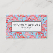 Helderroze lamingos op blauw | Monogram Visitekaartje (Voorkant)