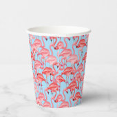 Helderroze lamingos op blauw papieren bekers (Rechts)