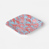 Helderroze lamingos op blauw papieren bordje (Gebogen)