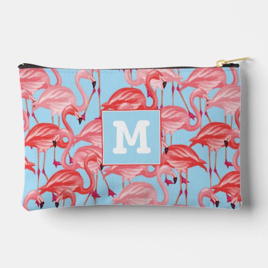 Helderroze lamingos op blauw | Voeg je Initiaal to Etui (Achterkant)