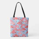 Helderroze lamingos op blauw | Voeg je Initiaal to Tote Bag (Achterkant)