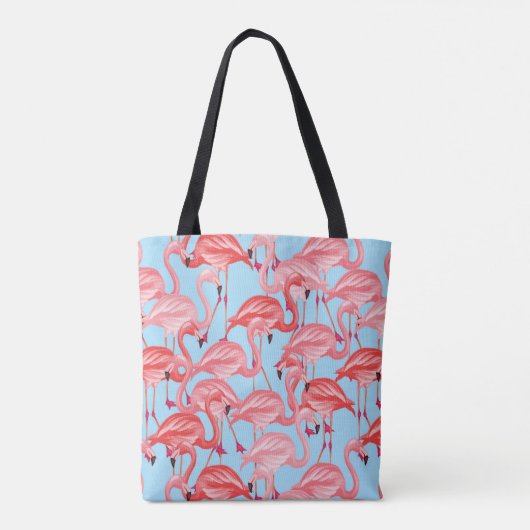 Helderroze lamingos op blauw | Voeg je Initiaal to Tote Bag (Achterkant)