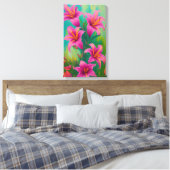 Helderroze lenzen op groen digitaal olieschilderen canvas afdruk (Insitu (Slaapkamer))