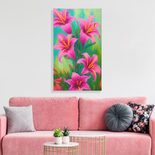 Helderroze lenzen op groen digitaal olieschilderen canvas afdruk (Insitu (Woonkamer))