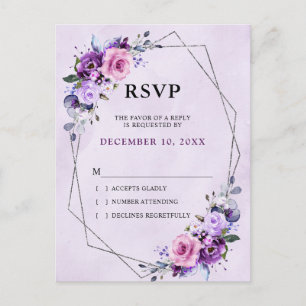 Helderroze Lila Paarse tinten Bloemen RSVP Briefkaart