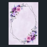 Helderroze Lila Paarse tinten Waterverf Flowers Kaart<br><div class="desc">Het moderne bloemige midzomertafelnummer heeft een boeket van waterverf rozen pioenen in tinten van felle paarse pruim,  roos,  roze,  salie met weelderige groene botanische bladeren en eucalyptus met glanzend zwart geometrisch lijst.</div>