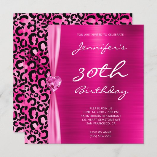 Helderroze luipaard Glam 30e verjaardag Kaart (Voorkant / Achterkant)