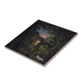 Helderroze maan gloed over rustig water tegeltje (Zijkant)