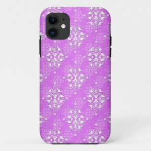 Helderroze magenta en witte damast iPhone 11 hoesje