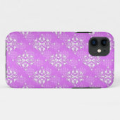 Helderroze magenta en witte damast Case-Mate iPhone case (Achterkant (horizontaal))