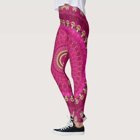 Helderroze met geel Mandala-ontwerp Leggings (Links)