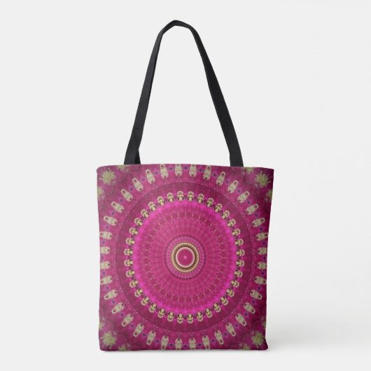 Helderroze met geel Mandala-ontwerp Tote Bag (Achterkant)