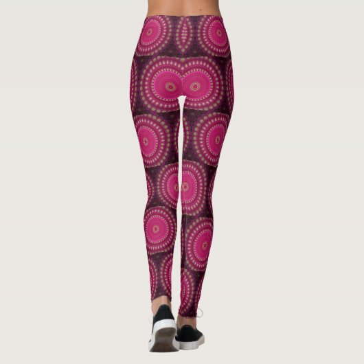 Helderroze met gele Mandala Design-Leggings Leggings (Achterkant)