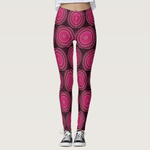 Helderroze met gele Mandala Design-Leggings Leggings