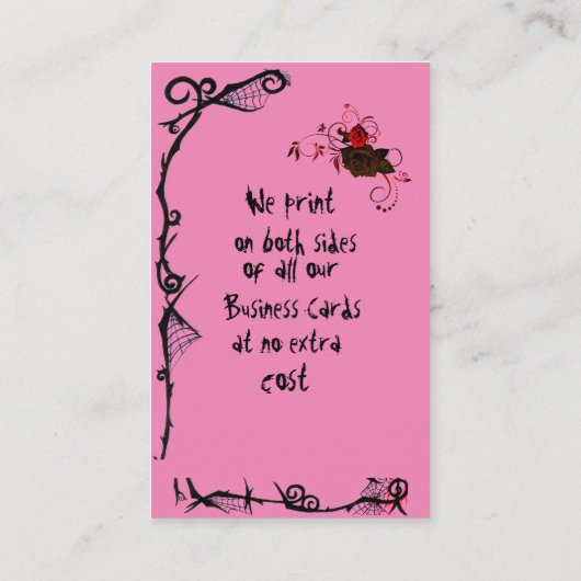 Helderroze met Gothic Scroll Black Roos Visitekaartje (Achterkant)