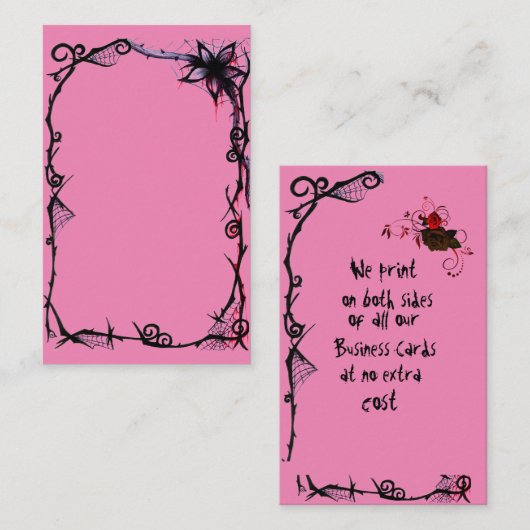 Helderroze met Gothic Scroll Black Roos Visitekaartje (Voorkant / Achterkant)