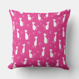 HELDERROZE MET WITTE KAT SILHOUETTEN KUSSEN