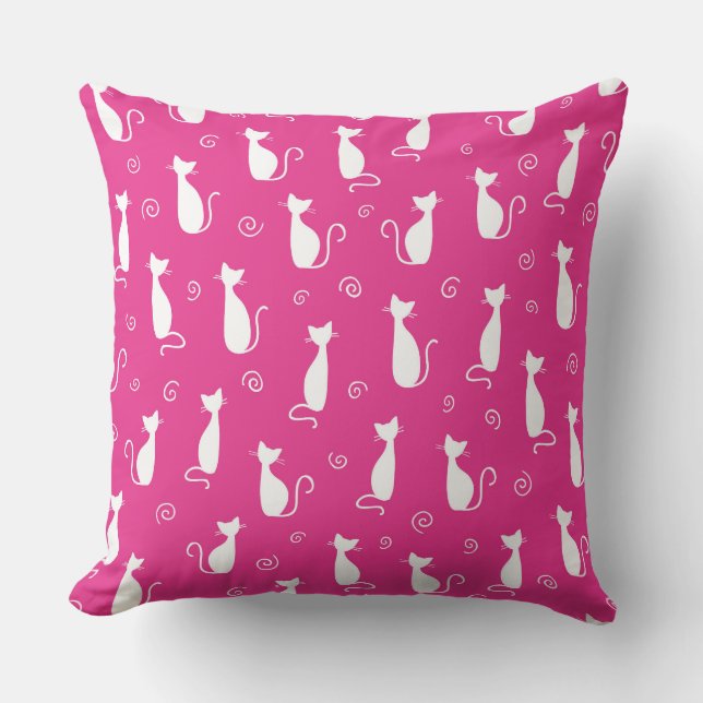 HELDERROZE MET WITTE KAT SILHOUETTEN KUSSEN (Voorkant)