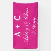 Helderroze moderne gepersonaliseerde bruiloft rece spandoek (Verticaal)