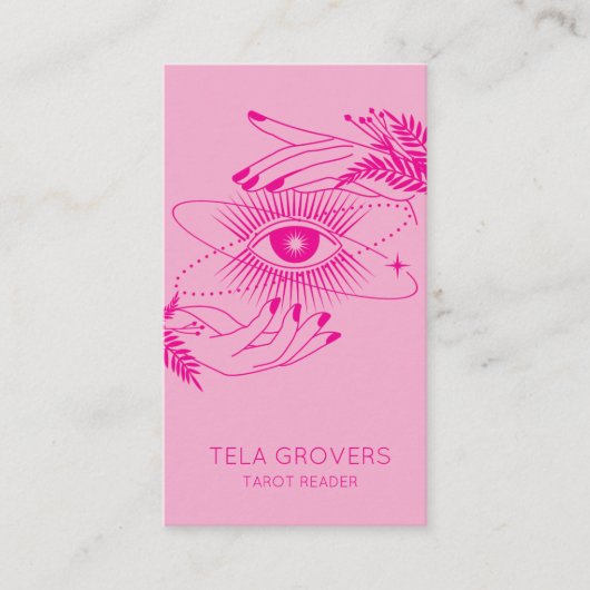 Helderroze, moderne mystieke tarotlezer visitekaartje (Voorkant)