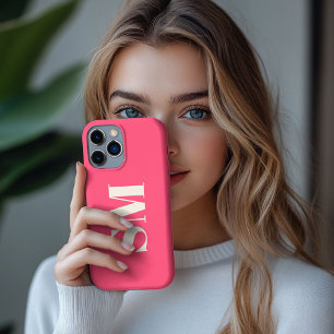 Helderroze monogram initiaal iPhone 13 pro max hoesje