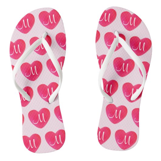 Helderroze monogram teenslippers (Voetbed)