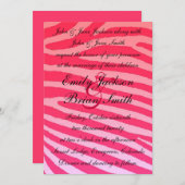 Helderroze neon zebra strepen trouwuitnodigingen kaart (Voorkant / Achterkant)
