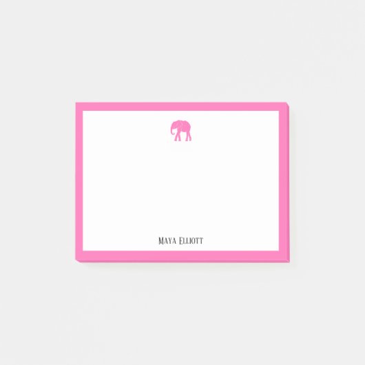 Helderroze Olifant en Rand op Wit met Naam Post-it® Notes (Voorkant)