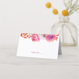 Helderroze Oranje Floral Name Folded Place Card Plaatskaartje